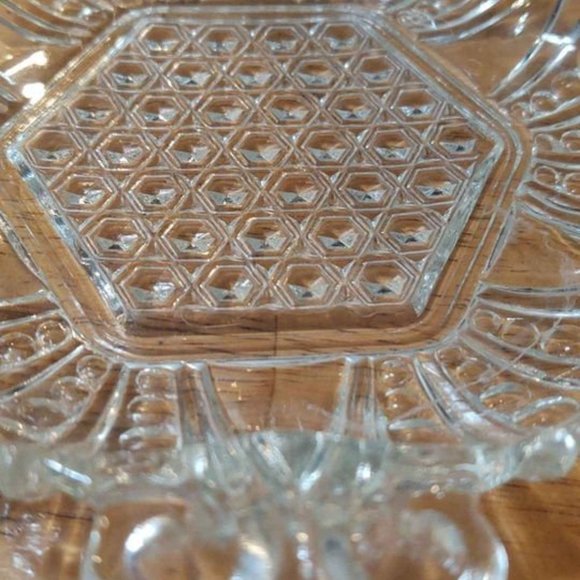 Vintage Clear Pressed Glass Cane Panels and Bubbles Relish Tray Candy Dish - Picture 3 of 5